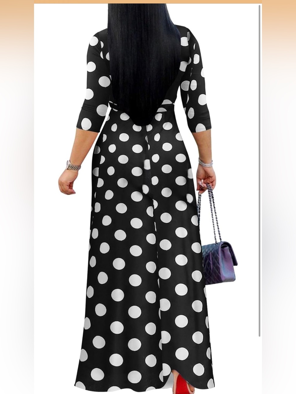 NWT Classic Black & White Polka Dot 3/4 Sleeve Maxi Dress w Pockets Size Small - Picture 5 of 12